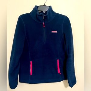Vineyard Vines navy fleece half zip with pink details